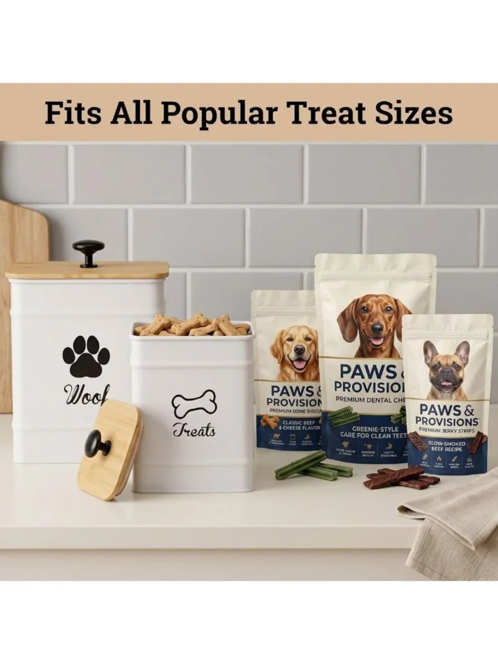 Airtight Dog Treat Container Set of 2 - Durable Metal, Easy Open, Fits 20 Cups